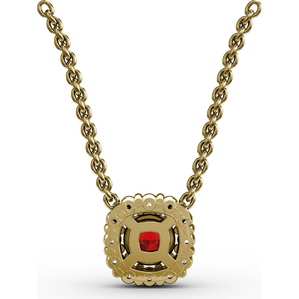 Classic Round Ruby and Diamond Halo Pendant by Fana - 0.42 Carat Total Gemstone Weight