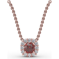 Classic Round Ruby and Diamond Halo Pendant by Fana - 0.42 Carat Total Gemstone Weight