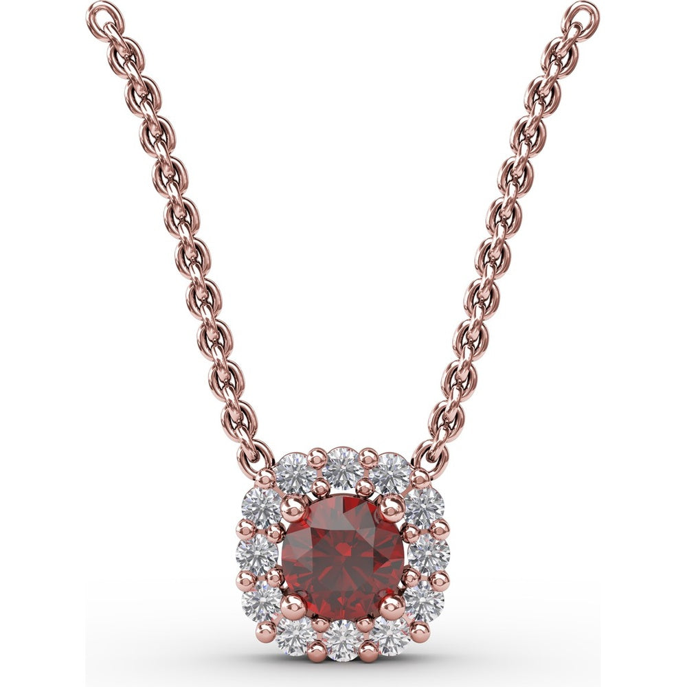 Classic Round Ruby and Diamond Halo Pendant by Fana - 0.42 Carat Total Gemstone Weight