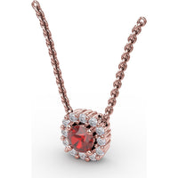 Classic Round Ruby and Diamond Halo Pendant by Fana - 0.42 Carat Total Gemstone Weight