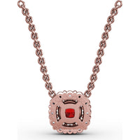 Classic Round Ruby and Diamond Halo Pendant by Fana - 0.42 Carat Total Gemstone Weight