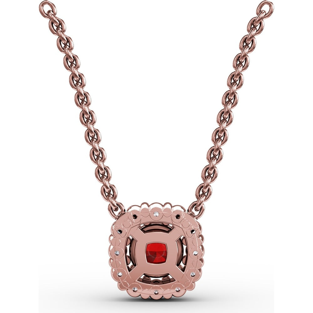 Classic Round Ruby and Diamond Halo Pendant by Fana - 0.42 Carat Total Gemstone Weight