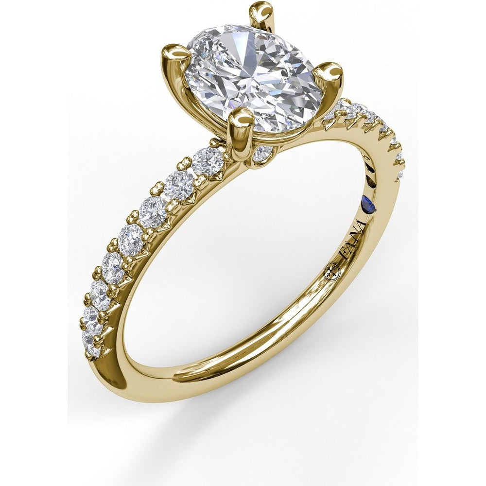 Classic Single Row Oval Center Diamond Engagement Ring Setting with Pavé Diamond Band by Fana - 0.31 Carat Total Diamond Weight