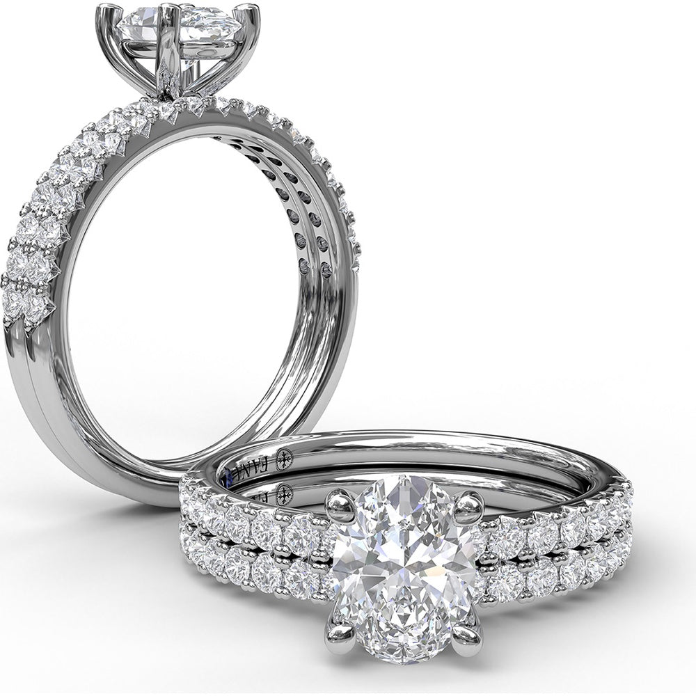 Classic Single Row Oval Center Diamond Engagement Ring Setting with Pavé Diamond Band by Fana - 0.31 Carat Total Diamond Weight