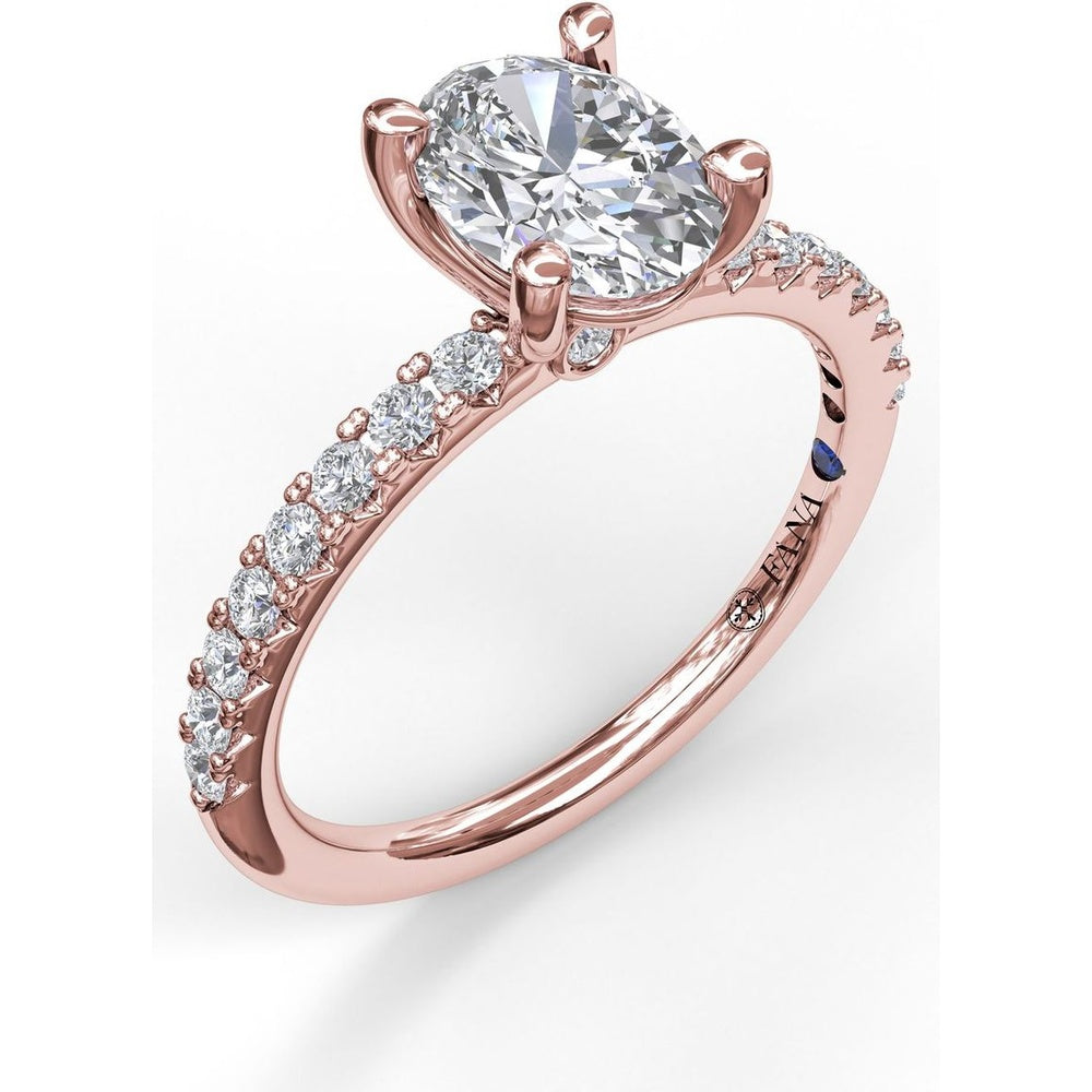 Classic Single Row Oval Center Diamond Engagement Ring Setting with Pavé Diamond Band by Fana - 0.31 Carat Total Diamond Weight