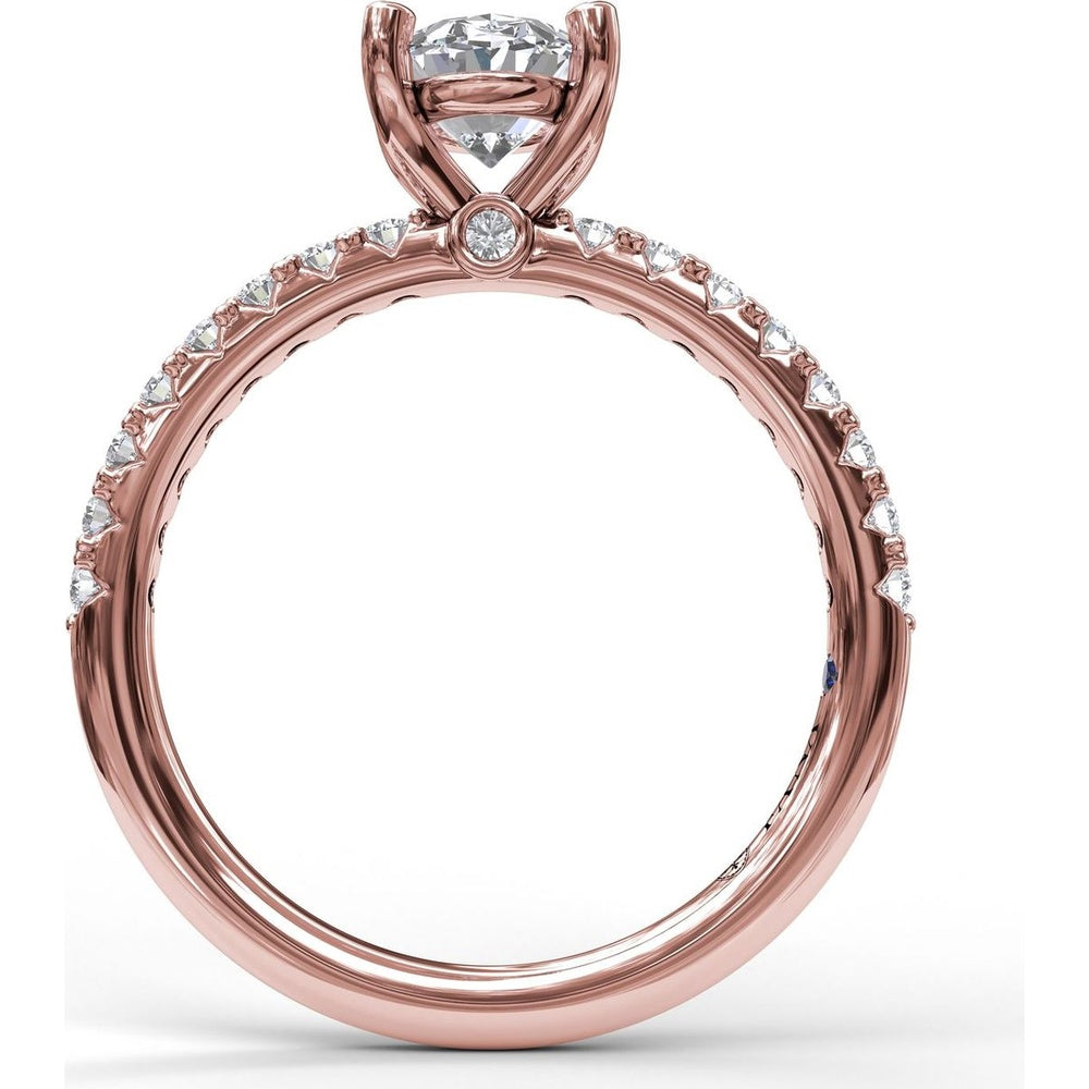 Classic Single Row Oval Center Diamond Engagement Ring Setting with Pavé Diamond Band by Fana - 0.31 Carat Total Diamond Weight