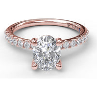 Classic Single Row Oval Center Diamond Engagement Ring Setting with Pavé Diamond Band by Fana - 0.31 Carat Total Diamond Weight