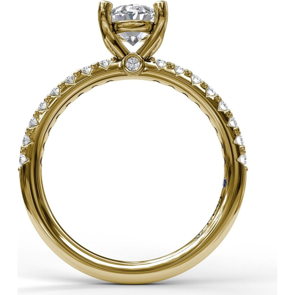 Classic Single Row Oval Center Diamond Engagement Ring Setting with Pavé Diamond Band by Fana - 0.31 Carat Total Diamond Weight