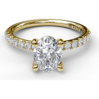 Classic Single Row Oval Center Diamond Engagement Ring Setting with Pavé Diamond Band by Fana - 0.31 Carat Total Diamond Weight