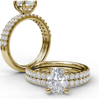 Classic Single Row Oval Center Diamond Engagement Ring Setting with Pavé Diamond Band by Fana - 0.31 Carat Total Diamond Weight