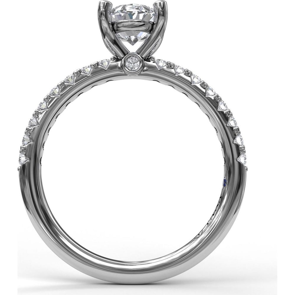 Classic Single Row Oval Center Diamond Engagement Ring Setting with Pavé Diamond Band by Fana - 0.31 Carat Total Diamond Weight