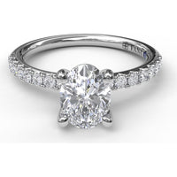 Classic Single Row Oval Center Diamond Engagement Ring Setting with Pavé Diamond Band by Fana - 0.31 Carat Total Diamond Weight