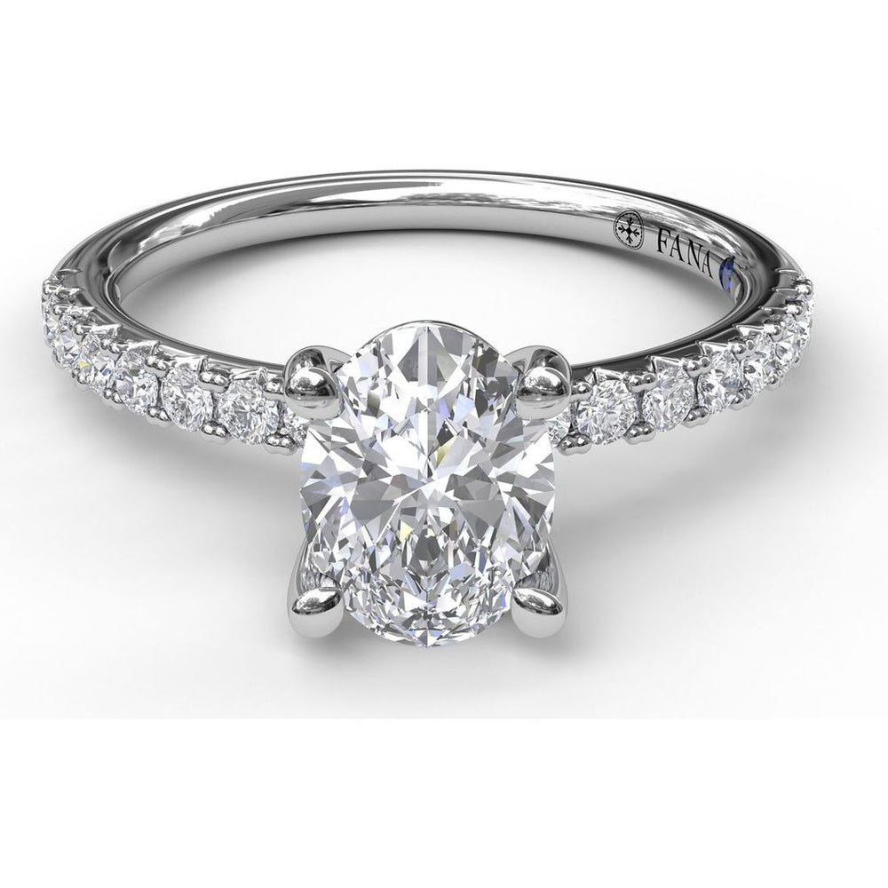 Classic Single Row Oval Center Diamond Engagement Ring Setting with Pavé Diamond Band by Fana - 0.31 Carat Total Diamond Weight