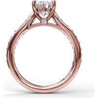 Classic Single Row Pavé Cathedral Engagement Ring Setting with Round Center Diamond by Fana - 0.47 Carat Total Diamond Weight