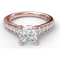 Classic Single Row Pavé Cathedral Engagement Ring Setting with Round Center Diamond by Fana - 0.47 Carat Total Diamond Weight