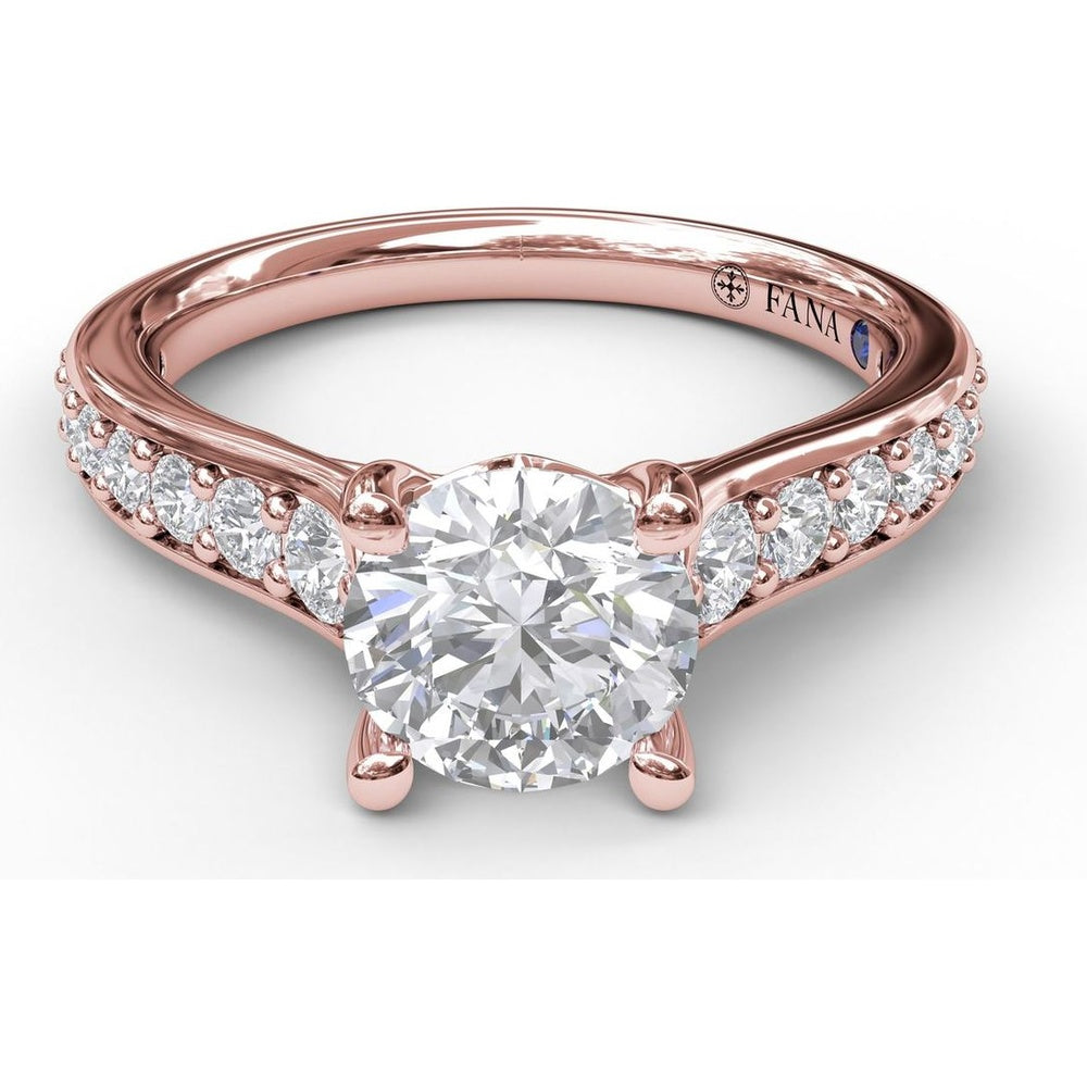 Classic Single Row Pavé Cathedral Engagement Ring Setting with Round Center Diamond by Fana - 0.47 Carat Total Diamond Weight