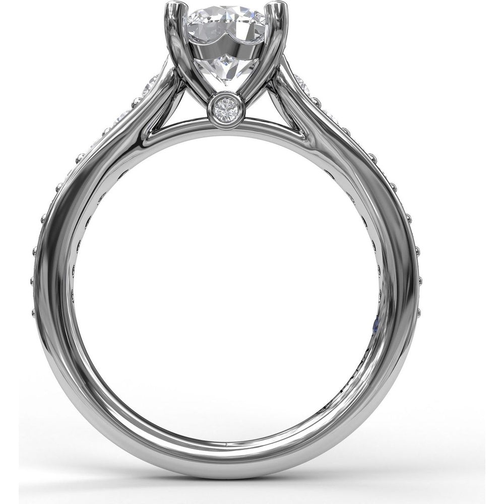 Classic Single Row Pavé Cathedral Engagement Ring Setting with Round Center Diamond by Fana - 0.47 Carat Total Diamond Weight