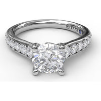 Classic Single Row Pavé Cathedral Engagement Ring Setting with Round Center Diamond by Fana - 0.47 Carat Total Diamond Weight