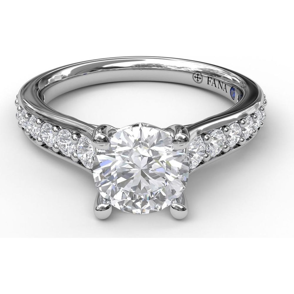 Classic Single Row Pavé Cathedral Engagement Ring Setting with Round Center Diamond by Fana - 0.47 Carat Total Diamond Weight