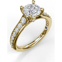 Classic Single Row Pavé Cathedral Engagement Ring Setting with Round Center Diamond by Fana - 0.47 Carat Total Diamond Weight