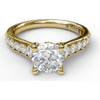 Classic Single Row Pavé Cathedral Engagement Ring Setting with Round Center Diamond by Fana - 0.47 Carat Total Diamond Weight