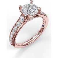 Classic Single Row Pavé Cathedral Engagement Ring Setting with Round Center Diamond by Fana - 0.47 Carat Total Diamond Weight