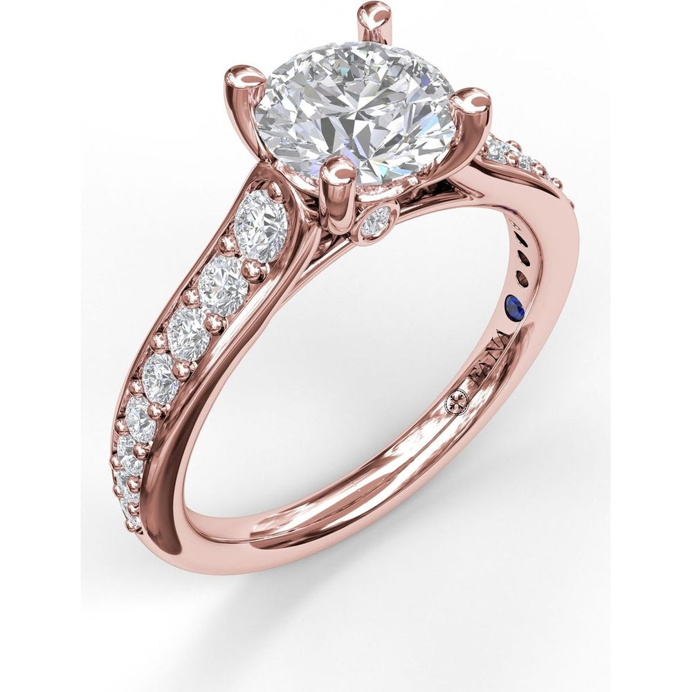 Classic Single Row Pavé Cathedral Engagement Ring Setting with Round Center Diamond by Fana - 0.47 Carat Total Diamond Weight