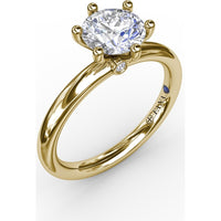 Classic Six-Prong Round Diamond Solitaire Engagement Ring Setting with Surprise Accent Diamond by Fana