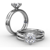 Classic Six-Prong Round Diamond Solitaire Engagement Ring Setting with Surprise Accent Diamond by Fana