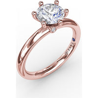Classic Six-Prong Round Diamond Solitaire Engagement Ring Setting with Surprise Accent Diamond by Fana
