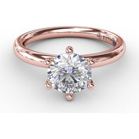 Classic Six-Prong Round Diamond Solitaire Engagement Ring Setting with Surprise Accent Diamond by Fana