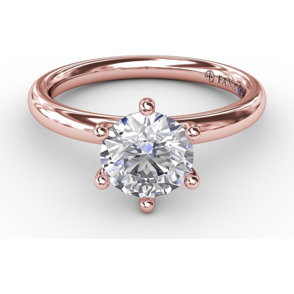 Classic Six-Prong Round Diamond Solitaire Engagement Ring Setting with Surprise Accent Diamond by Fana