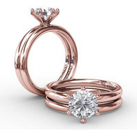 Classic Six-Prong Round Diamond Solitaire Engagement Ring Setting with Surprise Accent Diamond by Fana