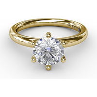 Classic Six-Prong Round Diamond Solitaire Engagement Ring Setting with Surprise Accent Diamond by Fana