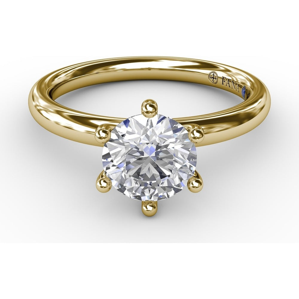 Classic Six-Prong Round Diamond Solitaire Engagement Ring Setting with Surprise Accent Diamond by Fana