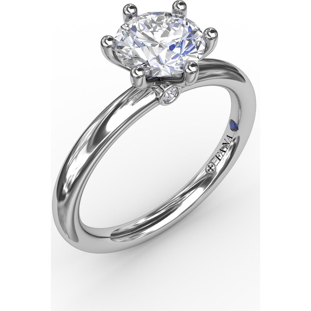 Classic Six-Prong Round Diamond Solitaire Engagement Ring Setting with Surprise Accent Diamond by Fana