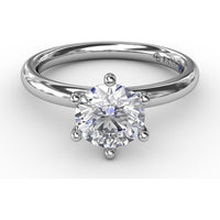 Classic Six-Prong Round Diamond Solitaire Engagement Ring Setting with Surprise Accent Diamond by Fana