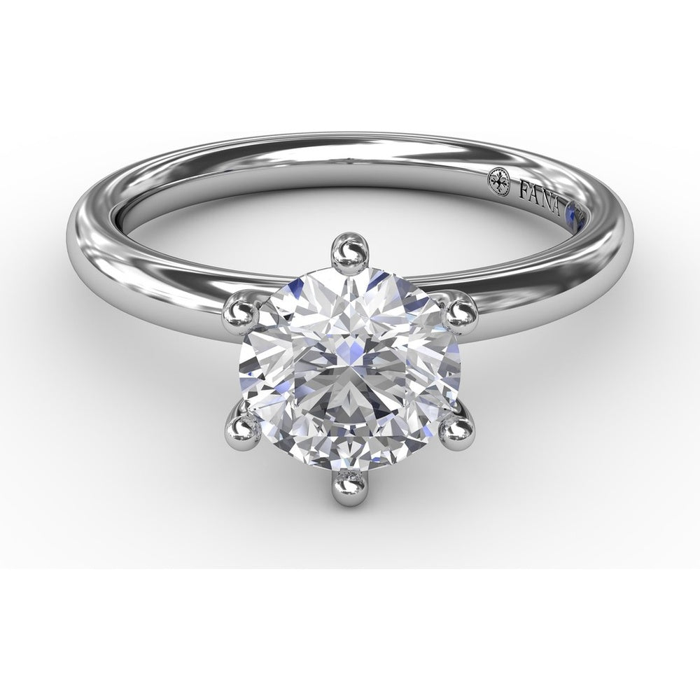 Classic Six-Prong Round Diamond Solitaire Engagement Ring Setting with Surprise Accent Diamond by Fana