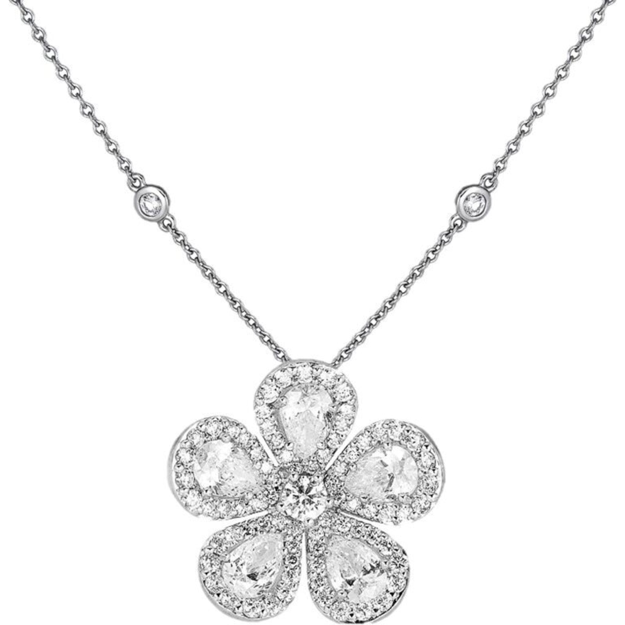 Diamond Flower Pendant with White Gold Necklace