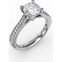 Classic Solitaire Engagement Ring Setting with Milgrain Pavé Diamond Band and Hidden Accents by Fana - 0.21 Carat Total Diamond Weight