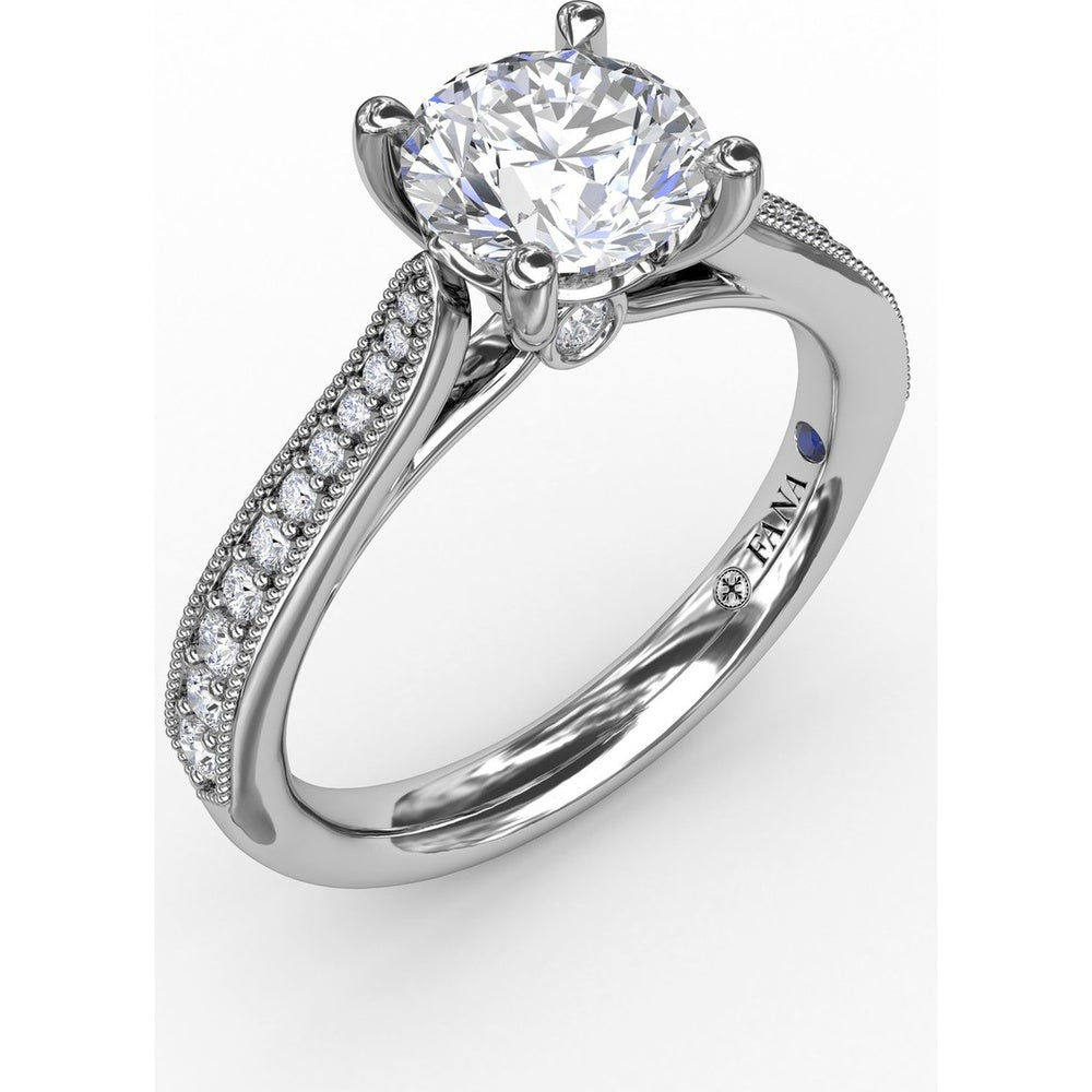 Classic Solitaire Engagement Ring Setting with Milgrain Pavé Diamond Band and Hidden Accents by Fana - 0.21 Carat Total Diamond Weight