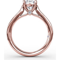 Classic Solitaire Engagement Ring Setting with Milgrain Pavé Diamond Band and Hidden Accents by Fana - 0.21 Carat Total Diamond Weight