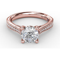 Classic Solitaire Engagement Ring Setting with Milgrain Pavé Diamond Band and Hidden Accents by Fana - 0.21 Carat Total Diamond Weight