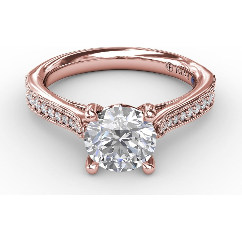 Classic Solitaire Engagement Ring Setting with Milgrain Pavé Diamond Band and Hidden Accents by Fana - 0.21 Carat Total Diamond Weight