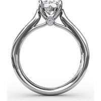 Classic Solitaire Engagement Ring Setting with Milgrain Pavé Diamond Band and Hidden Accents by Fana - 0.21 Carat Total Diamond Weight