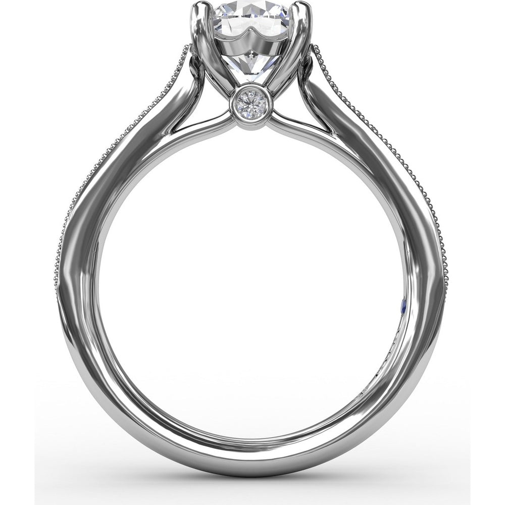 Classic Solitaire Engagement Ring Setting with Milgrain Pavé Diamond Band and Hidden Accents by Fana - 0.21 Carat Total Diamond Weight