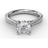 Classic Solitaire Engagement Ring Setting with Milgrain Pavé Diamond Band and Hidden Accents by Fana - 0.21 Carat Total Diamond Weight