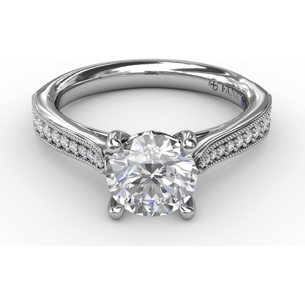 Classic Solitaire Engagement Ring Setting with Milgrain Pavé Diamond Band and Hidden Accents by Fana - 0.21 Carat Total Diamond Weight