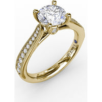 Classic Solitaire Engagement Ring Setting with Milgrain Pavé Diamond Band and Hidden Accents by Fana - 0.21 Carat Total Diamond Weight