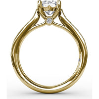Classic Solitaire Engagement Ring Setting with Milgrain Pavé Diamond Band and Hidden Accents by Fana - 0.21 Carat Total Diamond Weight